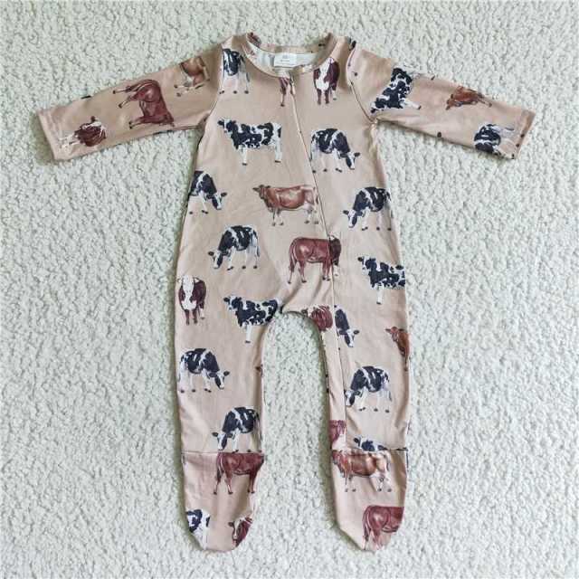 LR0073 Cow Long Sleeve Zip Romper Romper