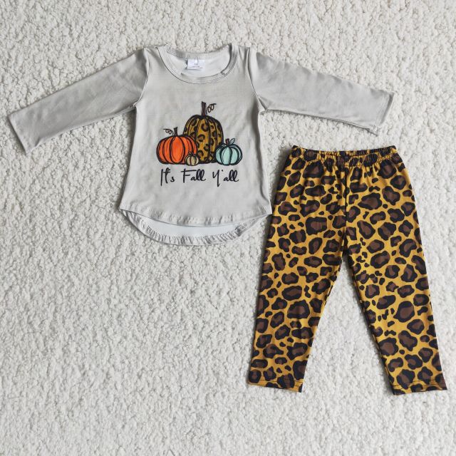 6 A26-1 grey pumpkin  sleeves shirt leopard print pants outfits