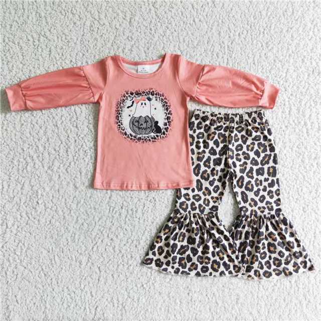 GLP0017 pink ghost sleeves shirt leopard print pants outfits