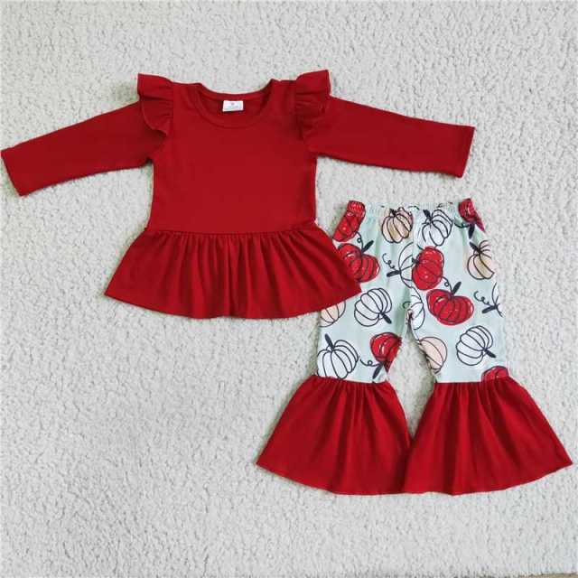 GLP0039 red sleeves dress blue pumpkin print pants outfits