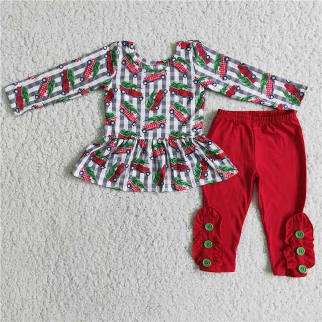 6 C9-24 girl Christmas truck shirt red pants set