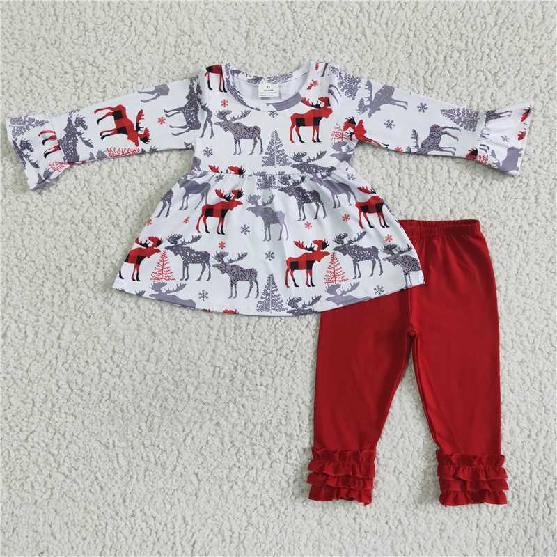 6 A24-3 girl white elks shirt red pants set