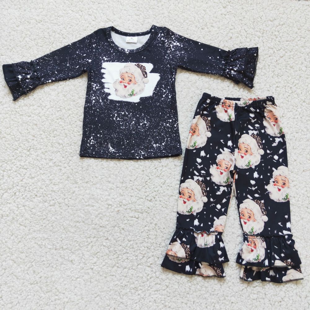 6 A1-18  girl black Santa Claus sleeve shirt pants set