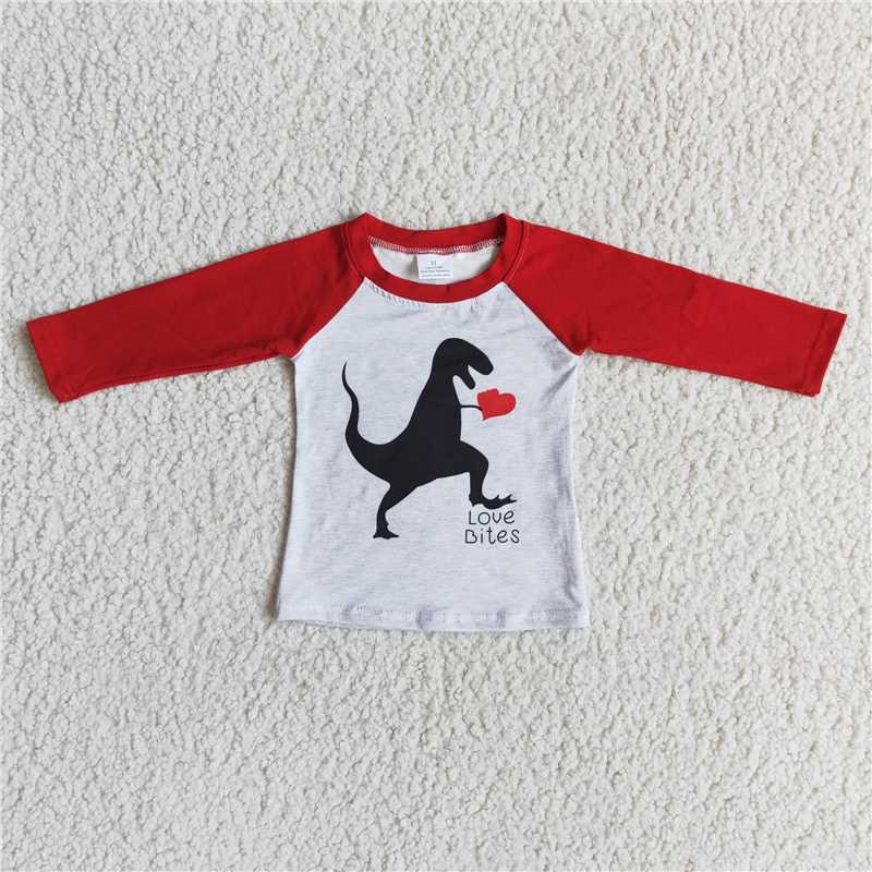 6 B12-7 boys red white dinosaur sleeve shirt