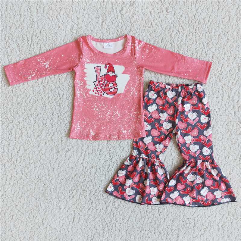 6 B10-2 girl pink love sleeve shirt hearts print pants set