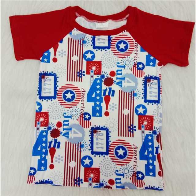 C7-1-3 boys red blue numbers short sleeve shirt
