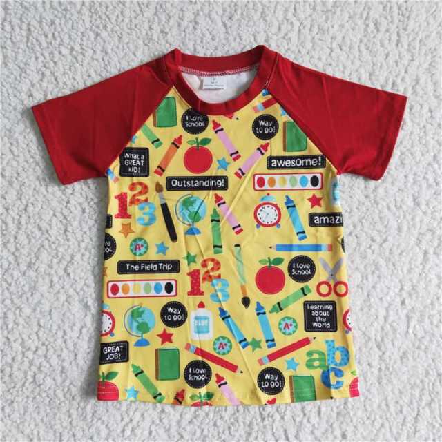 A12-17-1 boys yellow red colorful pencils short sleeve shirt