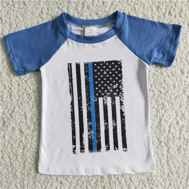 A9-17 boys blue white national flag short sleeve shirt