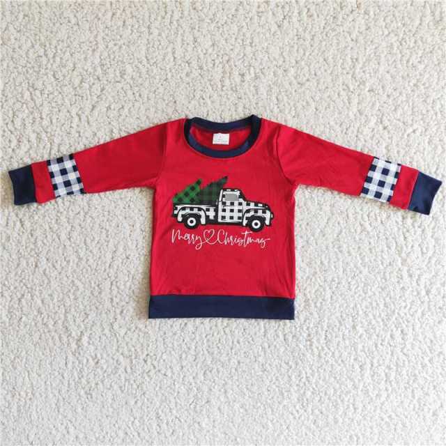 6 A6-12 boys red Christmas truck long sleeve shirt