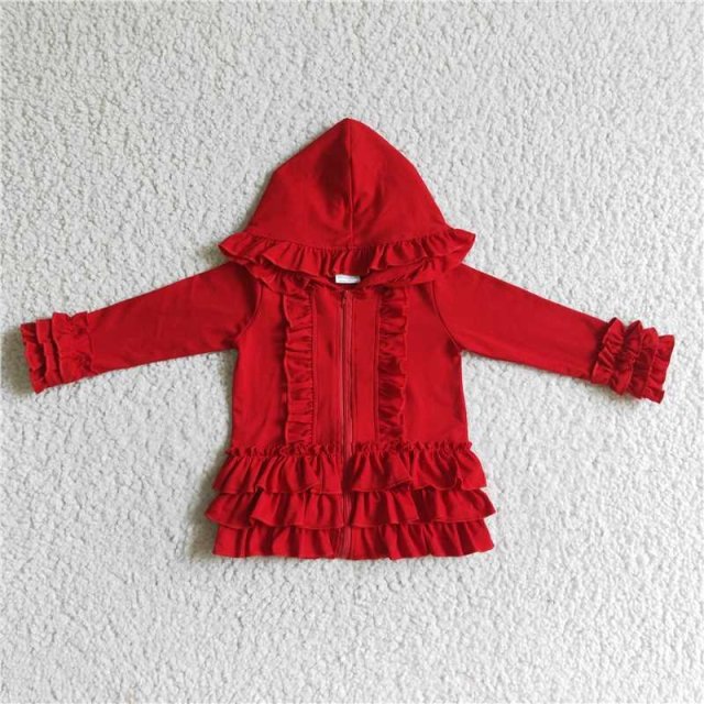 GT0019 baby girl red hooded top