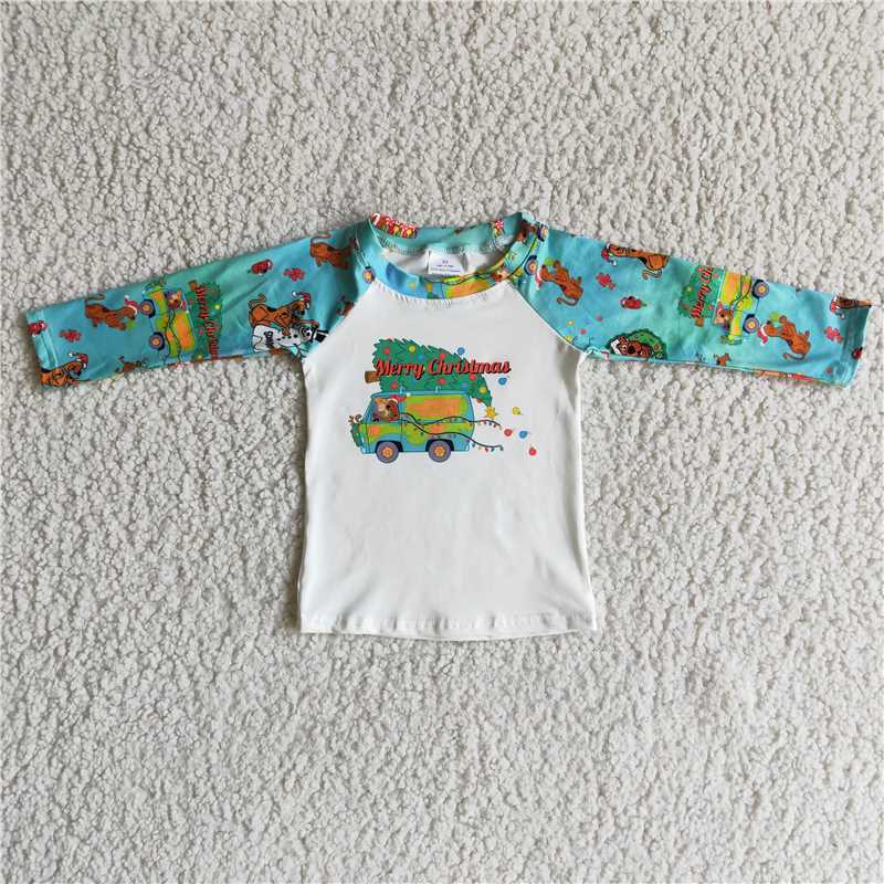 6 A16-3 boys green Christmas truck sleeve shirt