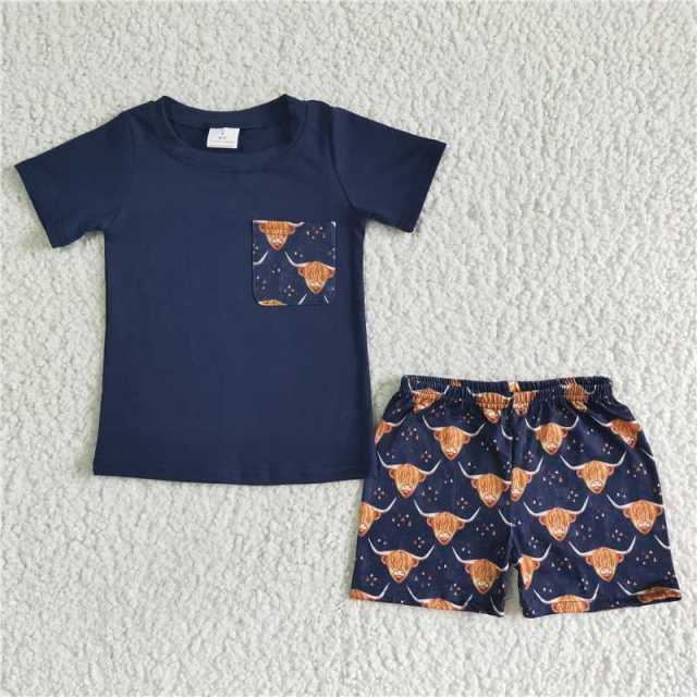 BSSO0035 boynavy blue alpine bull head short sleeves shirt  shorts