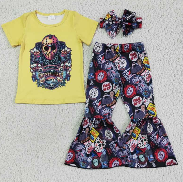 GSPO0128  Girls  yellow short-sleeved trousers suit