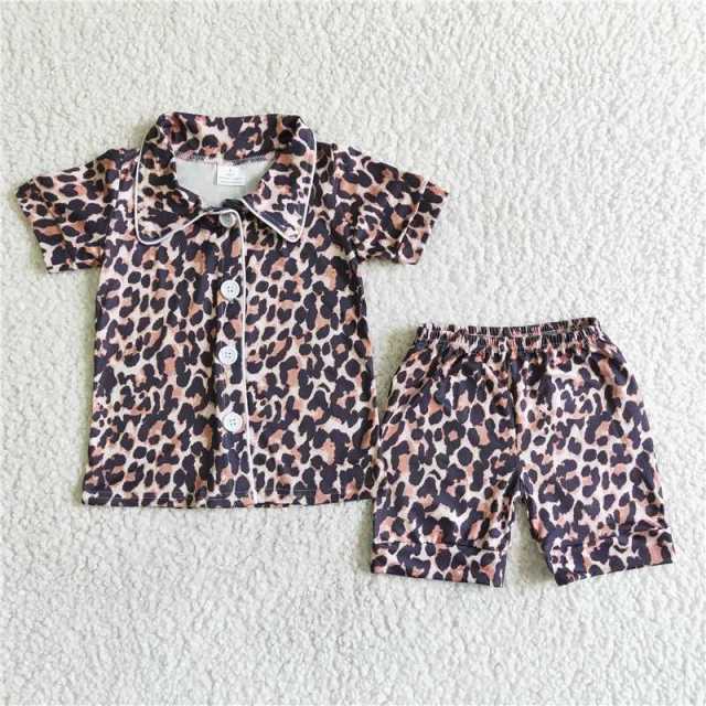 B14-25 boy leopard print sleeve shirt shorts