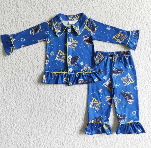 6 C6-37  Girls XPRESS Blue Long Sleeve Pajama Set
