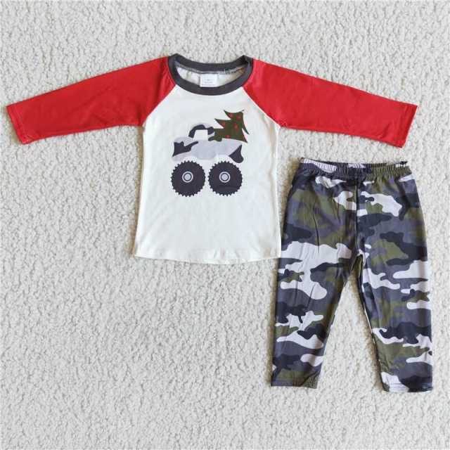 6 A14-2 red white long sleeve camouflage pants Set