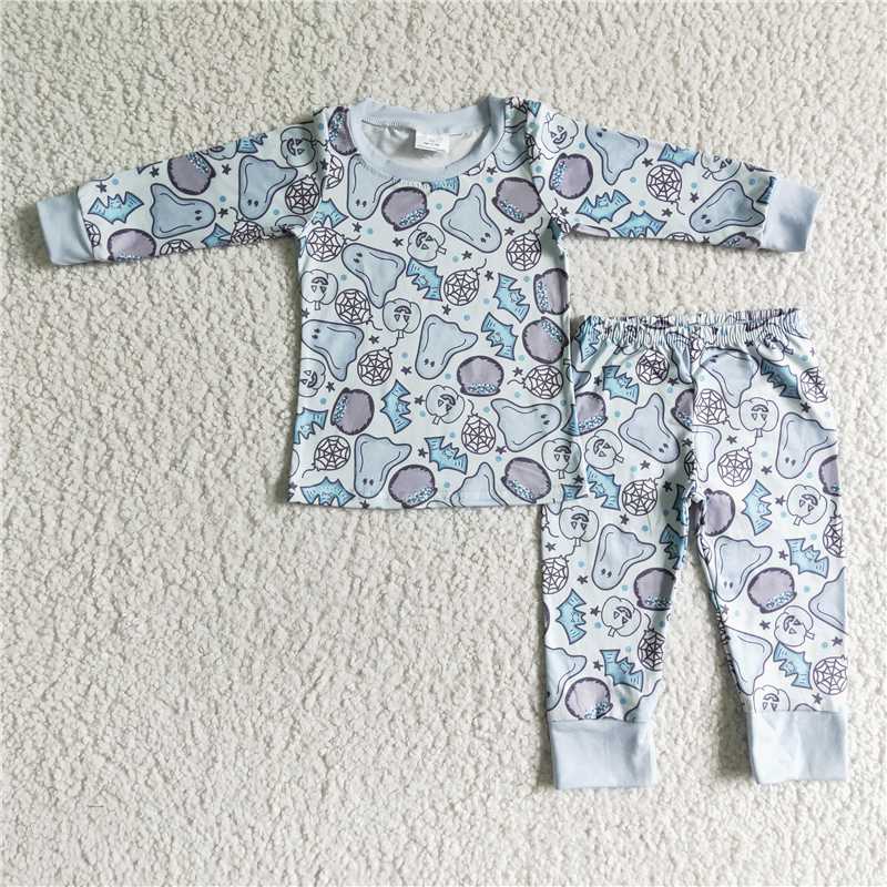 BLP0001 boy light blue Halloween sleeve shirt  pants Set