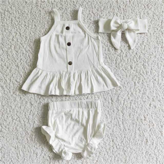 GBO0055 baby summer clothes set white kids bummies set