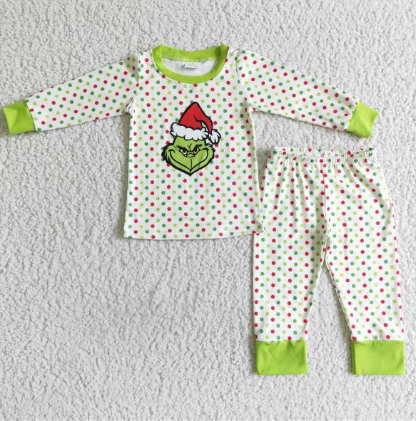 6 B1-22 Boys grinch colorful polka dot pajama set