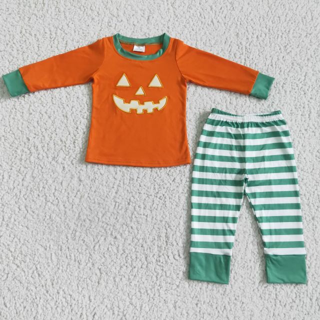 BLP0003 boy orange pumpkin sleeve shirt stripes pants Set