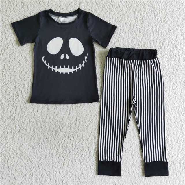 BSPO0023 boys black smile short sleeve stripes pants Set