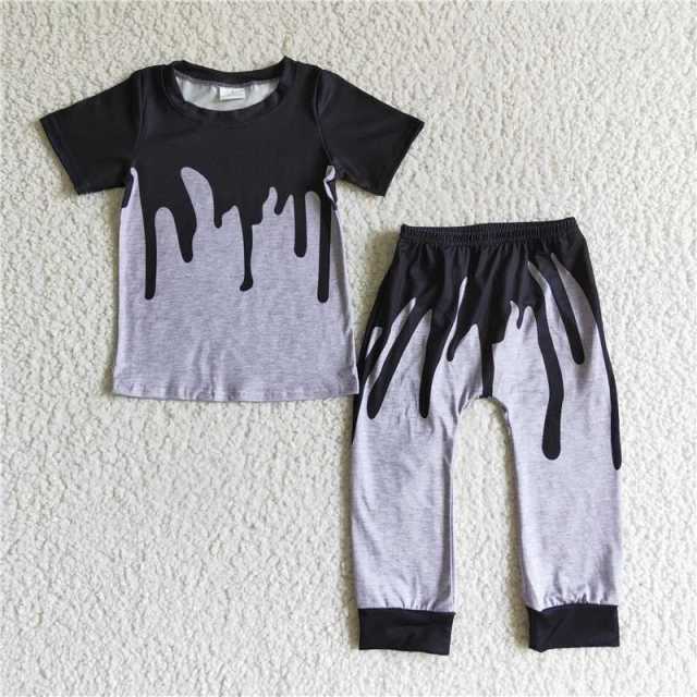 BSPO0029 boys black grey short sleeve pants Set