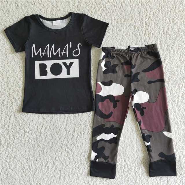 BSPO0001 boys black short sleeve camouflage pants Set