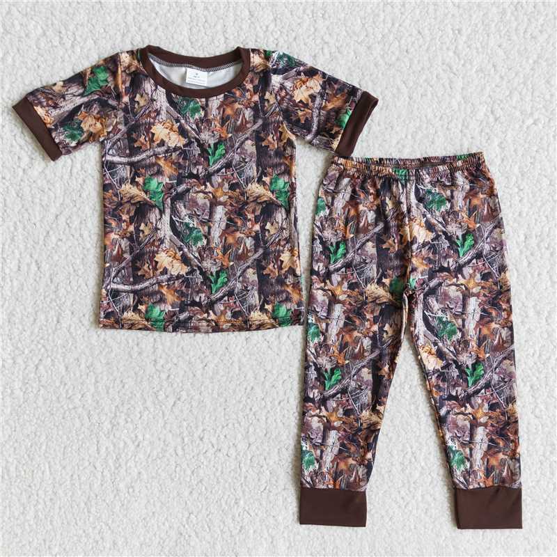 E10-17  boys branches and leaves short sleeve  pants Set