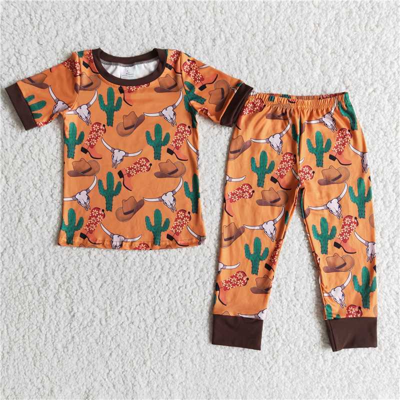 E8-11  boys orange cactus desert  short sleeve  pants Set