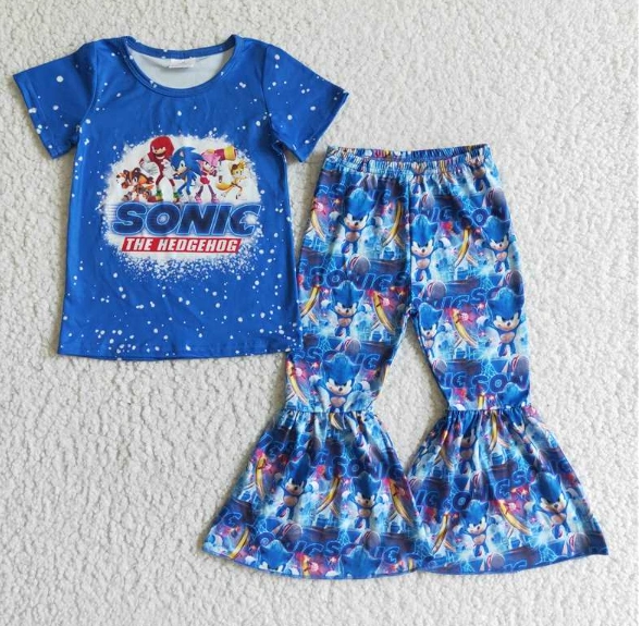 GSPO0165  Girls  Blue Short Sleeve Trousers Suit