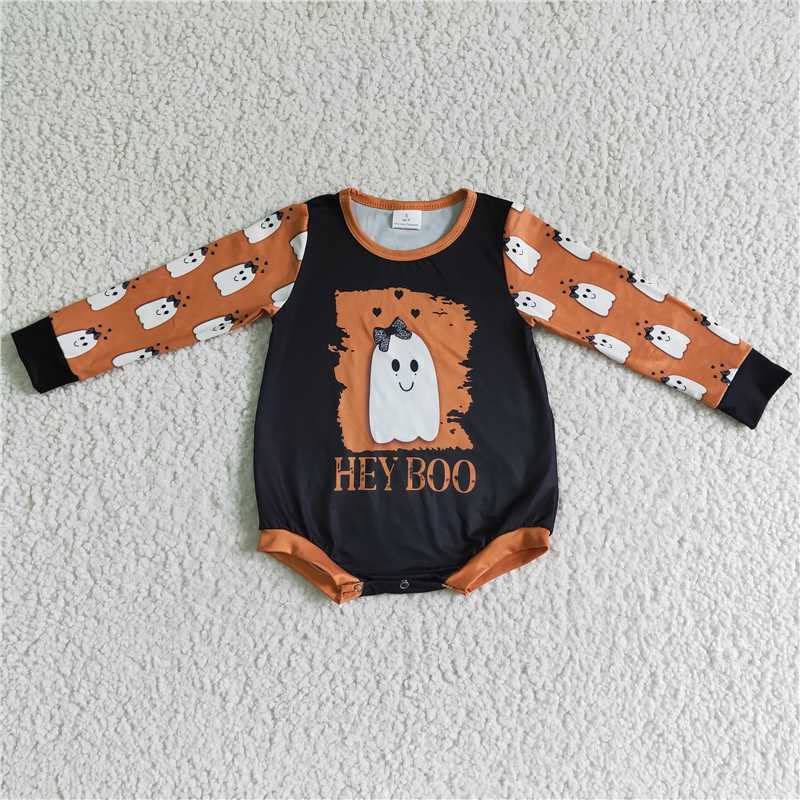 LR0136 black white ghost halloween romper