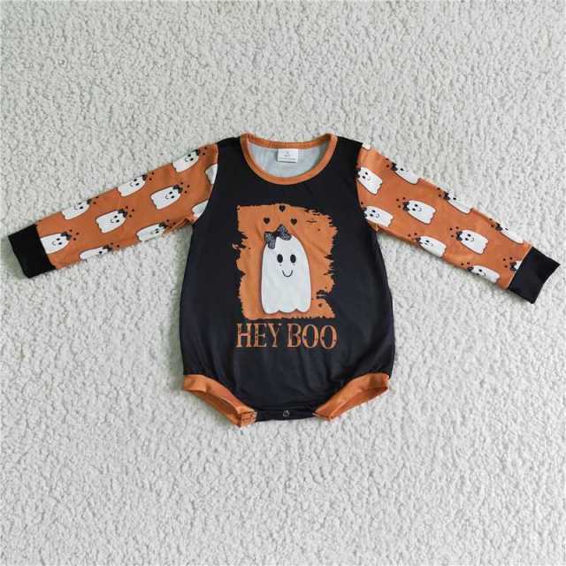 LR0136 black white ghost halloween romper