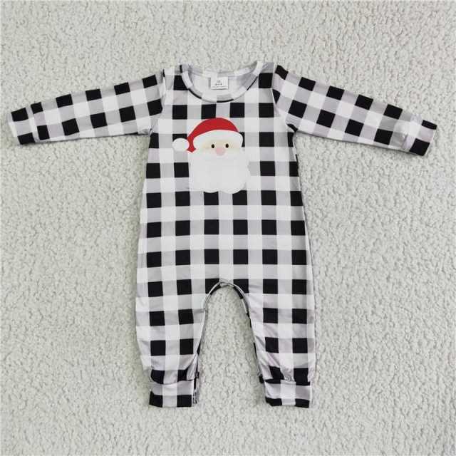 6 A19-25 black white plaid long sleeve romper