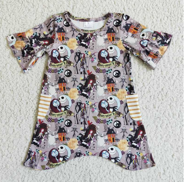 GSD0111  Halloween Zombie Pocket Short Sleeve Dress