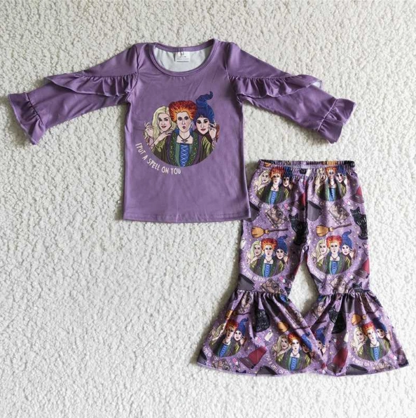 GLP0190 Girls hocus  purple long sleeve pant set