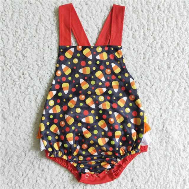 SR0076 candy corn sleeveless romper