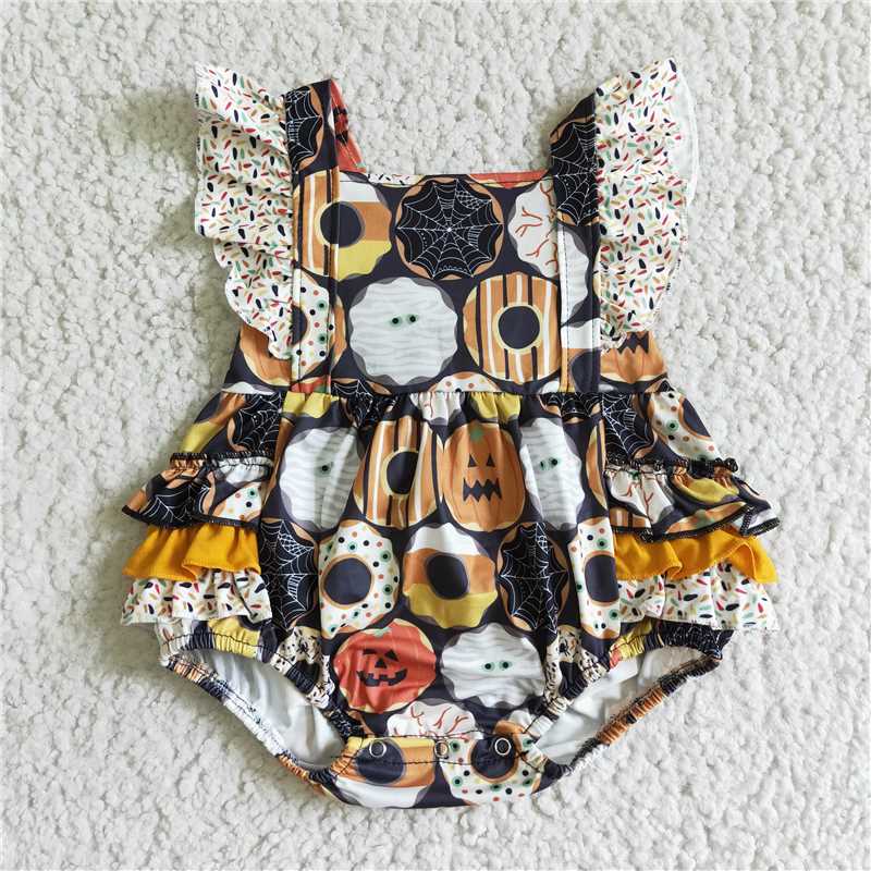 SR0079 pumpkins sleeveless romper