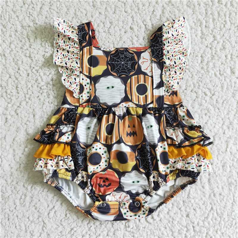 SR0079 pumpkins sleeveless romper