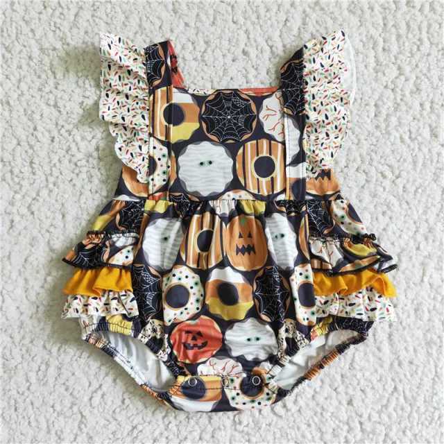 SR0079 pumpkins sleeveless romper