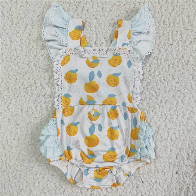 SR0033 white oranges print flutter sleeve romper