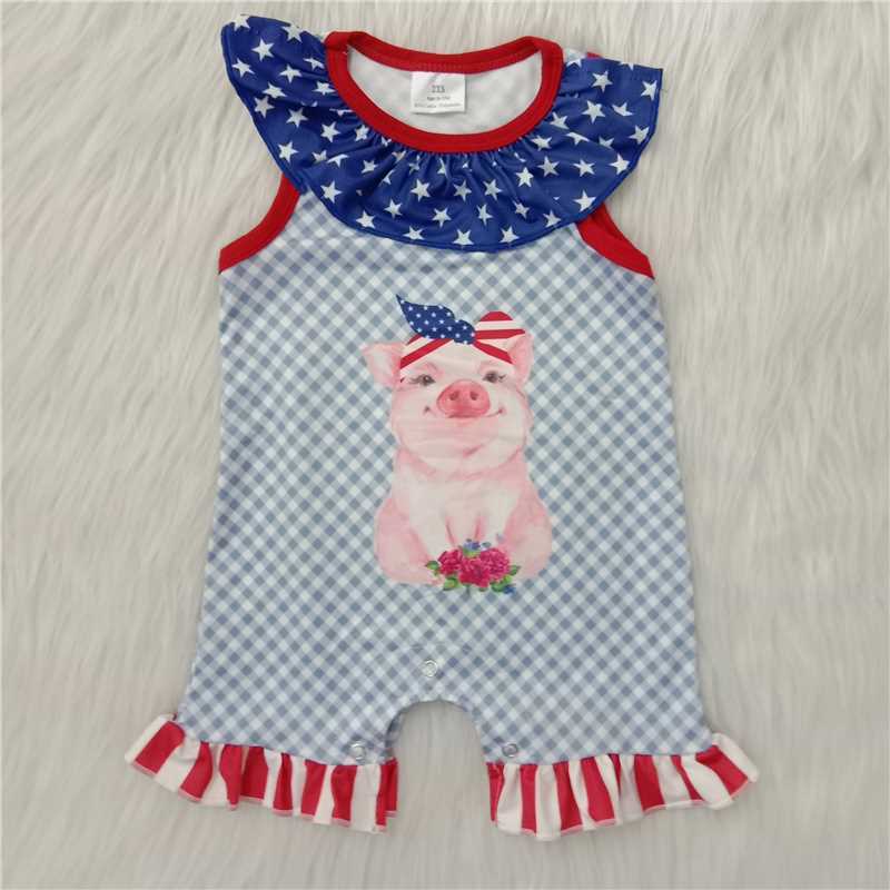 A6-2 dots pony pig sleeveless romper