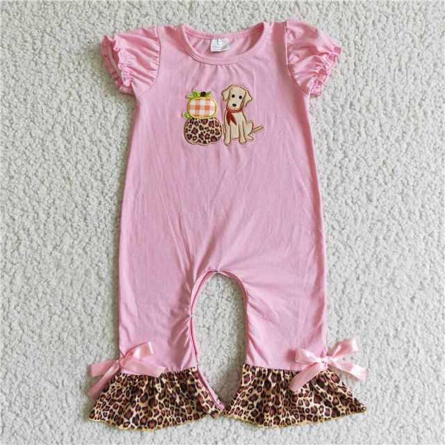 SR0068 pink pineapple dog print sleeve romper