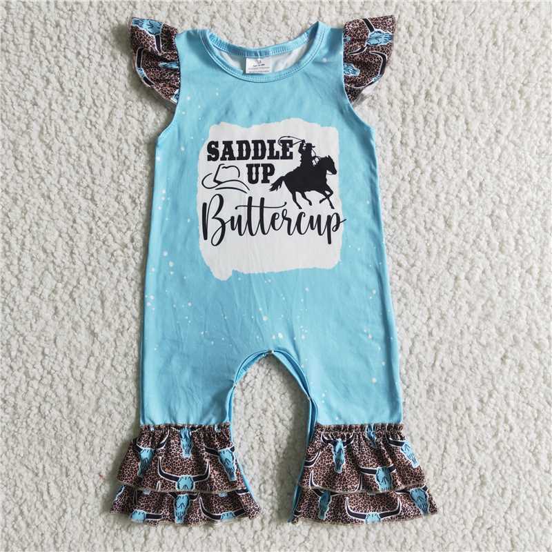C5-20 flutter blue mountain cows print  red lace romper