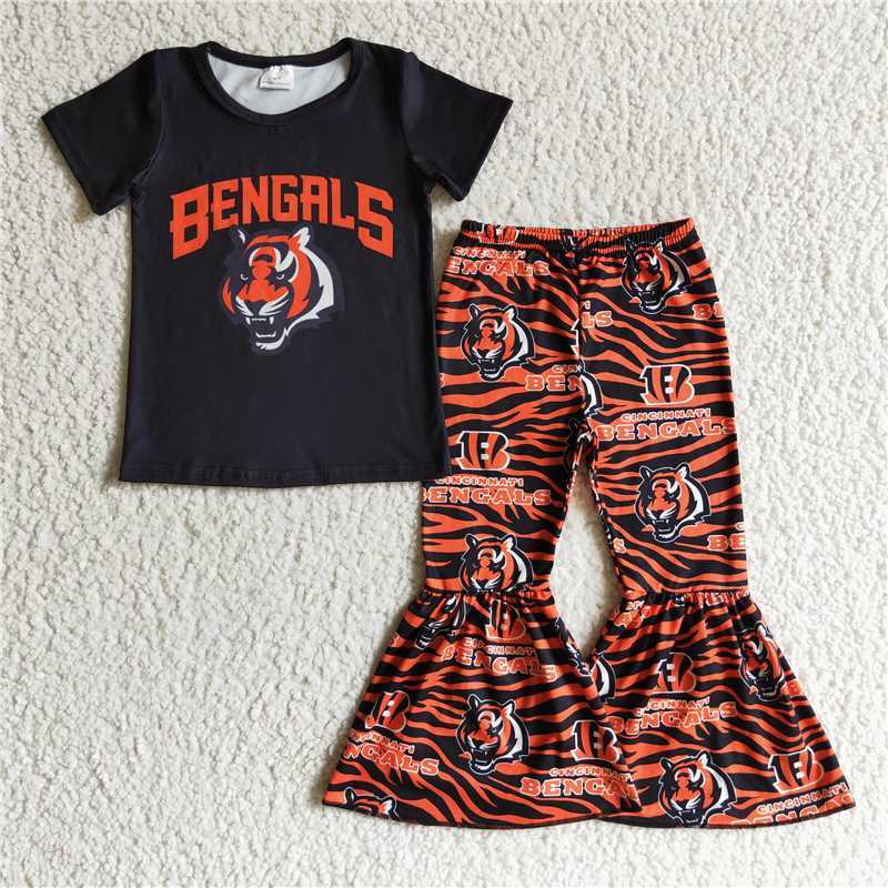 GSPO0187 black tiger short sleeve tiger stripes print pants set