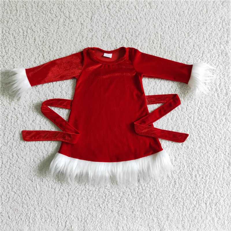 GLD0084 Christmas red velvet long sleeve dress