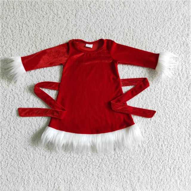 GLD0084 Christmas red velvet long sleeve dress