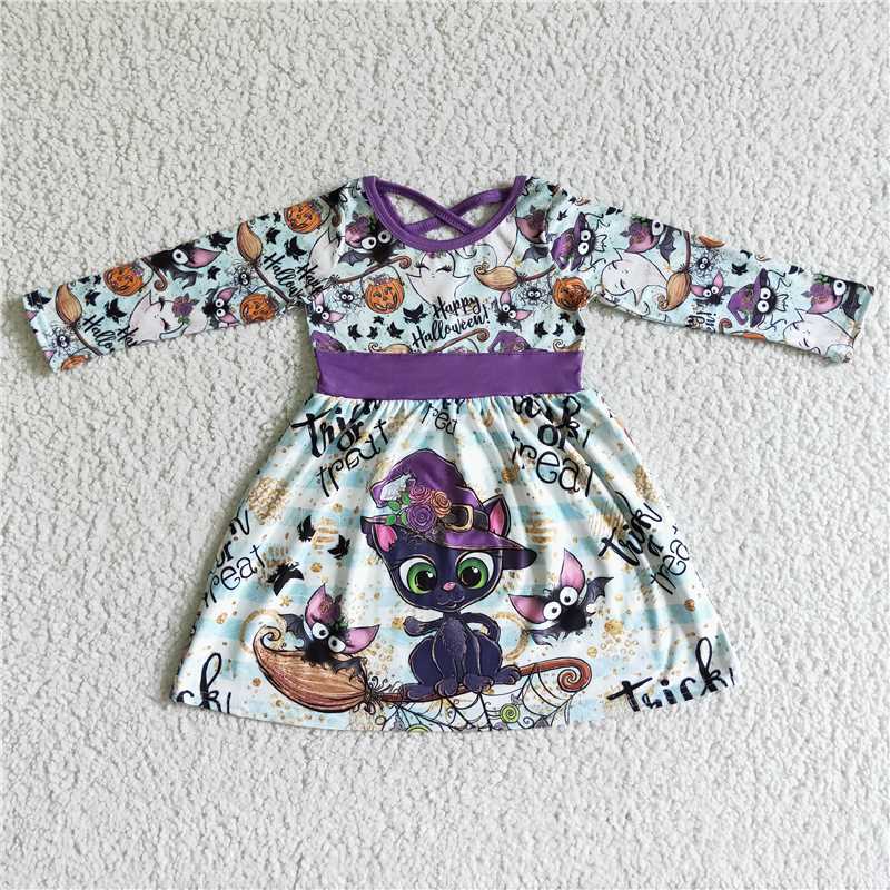 GLD0036 white purple cat pumpkin long sleeve dress