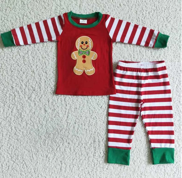 6 A18-15 gingerbread boys striped pajamas