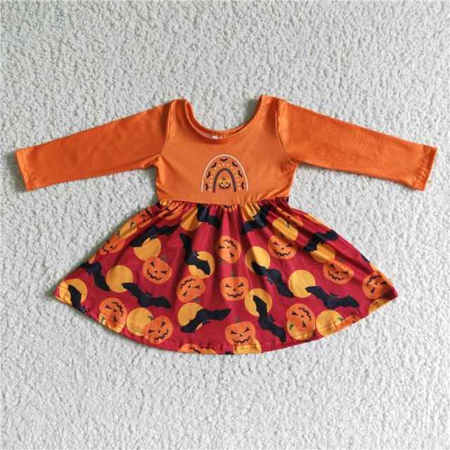 GLD0016 orange pumpkin long sleeve dress
