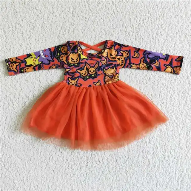 GLD0010 orange pumpkin long sleeve dress